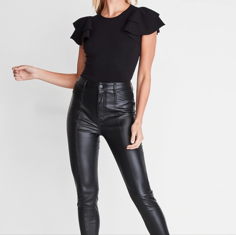 Express Ribbed Black Ruffle Sleeve Bodysuit